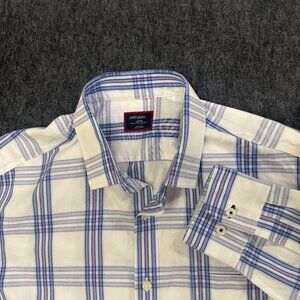 UNTUCKit Men's Large Cotton Blue Pink White Plaid Long Sleeve Button Front Shirt